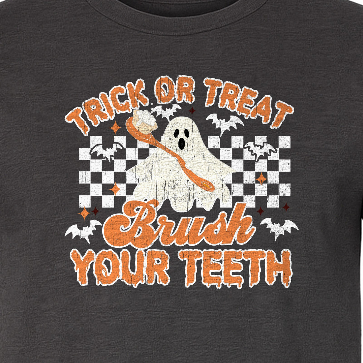 Halloween Dentist T-Shirt, Trick or Treat Brush Your Teeth Ghost Graphic for Dental Professionals