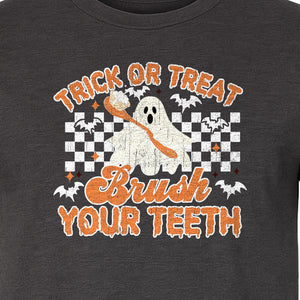 Halloween Dentist T-Shirt, Trick or Treat Brush Your Teeth Ghost Graphic for Dental Professionals