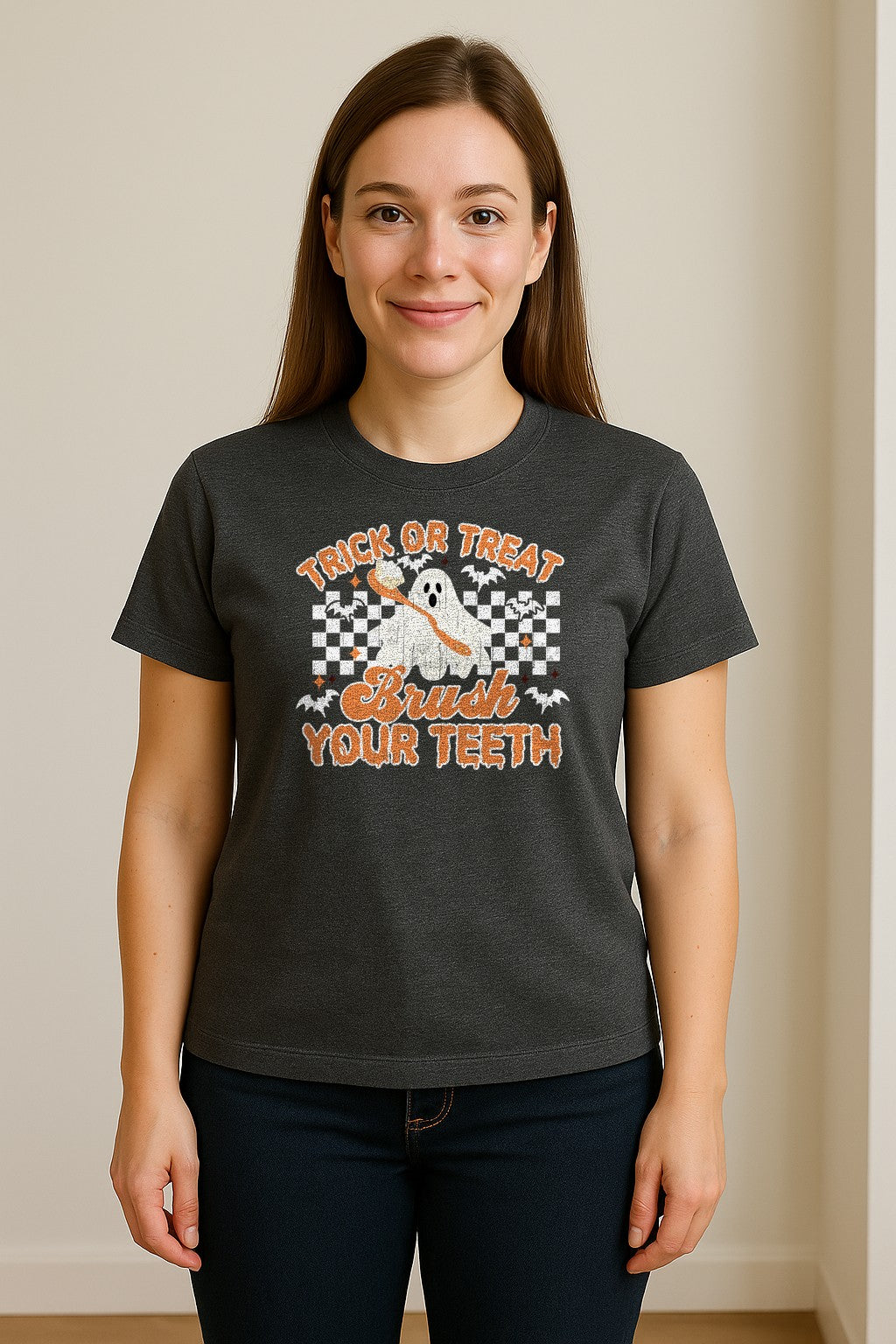 Halloween Dentist T-Shirt, Trick or Treat Brush Your Teeth Ghost Graphic for Dental Professionals