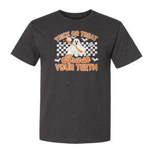 Halloween Dentist T-Shirt, Trick or Treat Brush Your Teeth Ghost Graphic for Dental Professionals