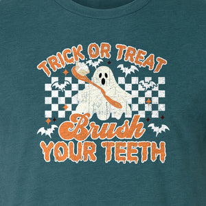 Halloween Dentist T-Shirt, Trick or Treat Brush Your Teeth Ghost Graphic for Dental Professionals