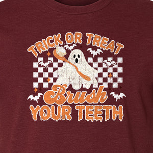 Halloween Dentist T-Shirt, Trick or Treat Brush Your Teeth Ghost Graphic for Dental Professionals