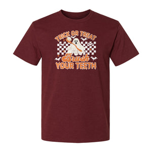 Halloween Dentist T-Shirt, Trick or Treat Brush Your Teeth Ghost Graphic for Dental Professionals