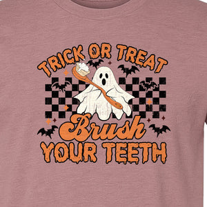 Halloween Dentist T-Shirt, Trick or Treat Brush Your Teeth Ghost Graphic for Dental Professionals