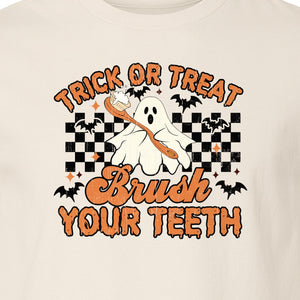 Halloween Dentist T-Shirt, Trick or Treat Brush Your Teeth Ghost Graphic for Dental Professionals
