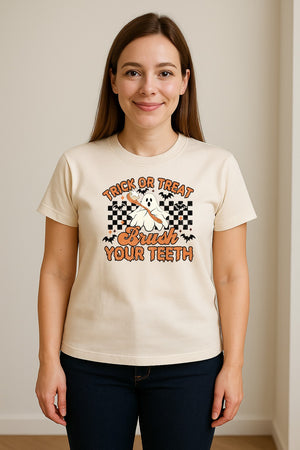 Halloween Dentist T-Shirt, Trick or Treat Brush Your Teeth Ghost Graphic for Dental Professionals