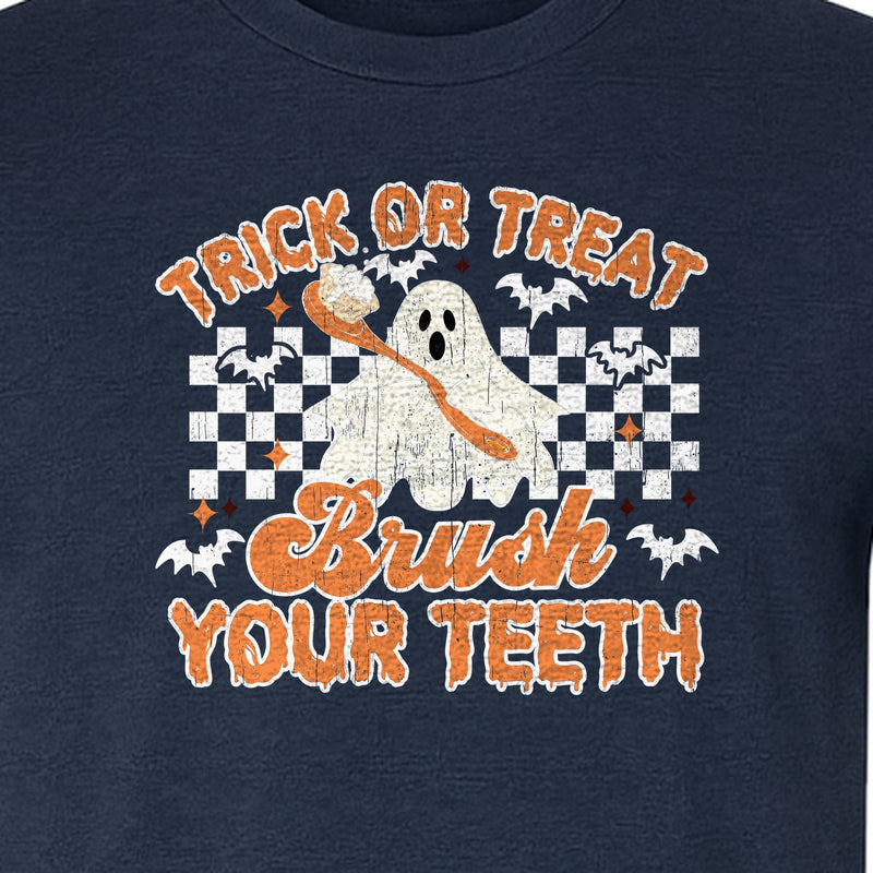 Halloween Dentist T-Shirt, Trick or Treat Brush Your Teeth Ghost Graphic for Dental Professionals