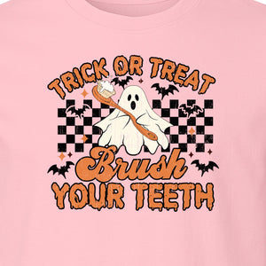 Halloween Dentist T-Shirt, Trick or Treat Brush Your Teeth Ghost Graphic for Dental Professionals
