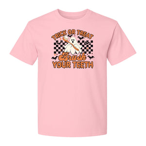 Halloween Dentist T-Shirt, Trick or Treat Brush Your Teeth Ghost Graphic for Dental Professionals