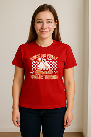 Halloween Dentist T-Shirt, Trick or Treat Brush Your Teeth Ghost Graphic for Dental Professionals