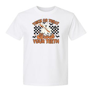 Halloween Dentist T-Shirt, Trick or Treat Brush Your Teeth Ghost Graphic for Dental Professionals