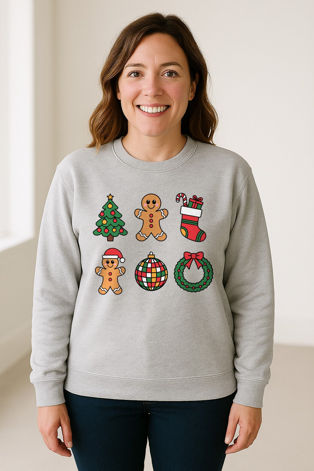 Coquette Christmas Sweatshirt, Holiday Tree, Gingerbread Cookies and Bow Wreath for Parties