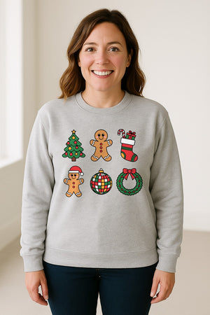 Coquette Christmas Sweatshirt, Holiday Tree, Gingerbread Cookies and Bow Wreath for Parties