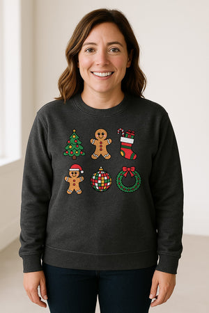 Coquette Christmas Sweatshirt, Holiday Tree, Gingerbread Cookies and Bow Wreath for Parties