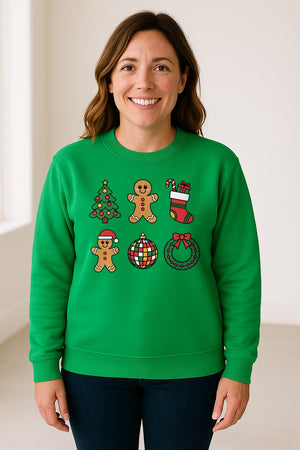 Coquette Christmas Sweatshirt, Holiday Tree, Gingerbread Cookies and Bow Wreath for Parties