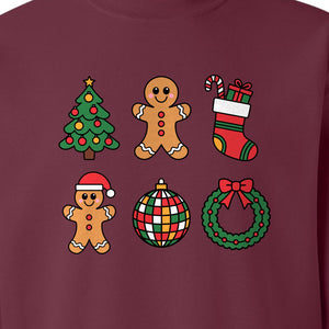 Coquette Christmas Sweatshirt, Holiday Tree, Gingerbread Cookies and Bow Wreath for Parties