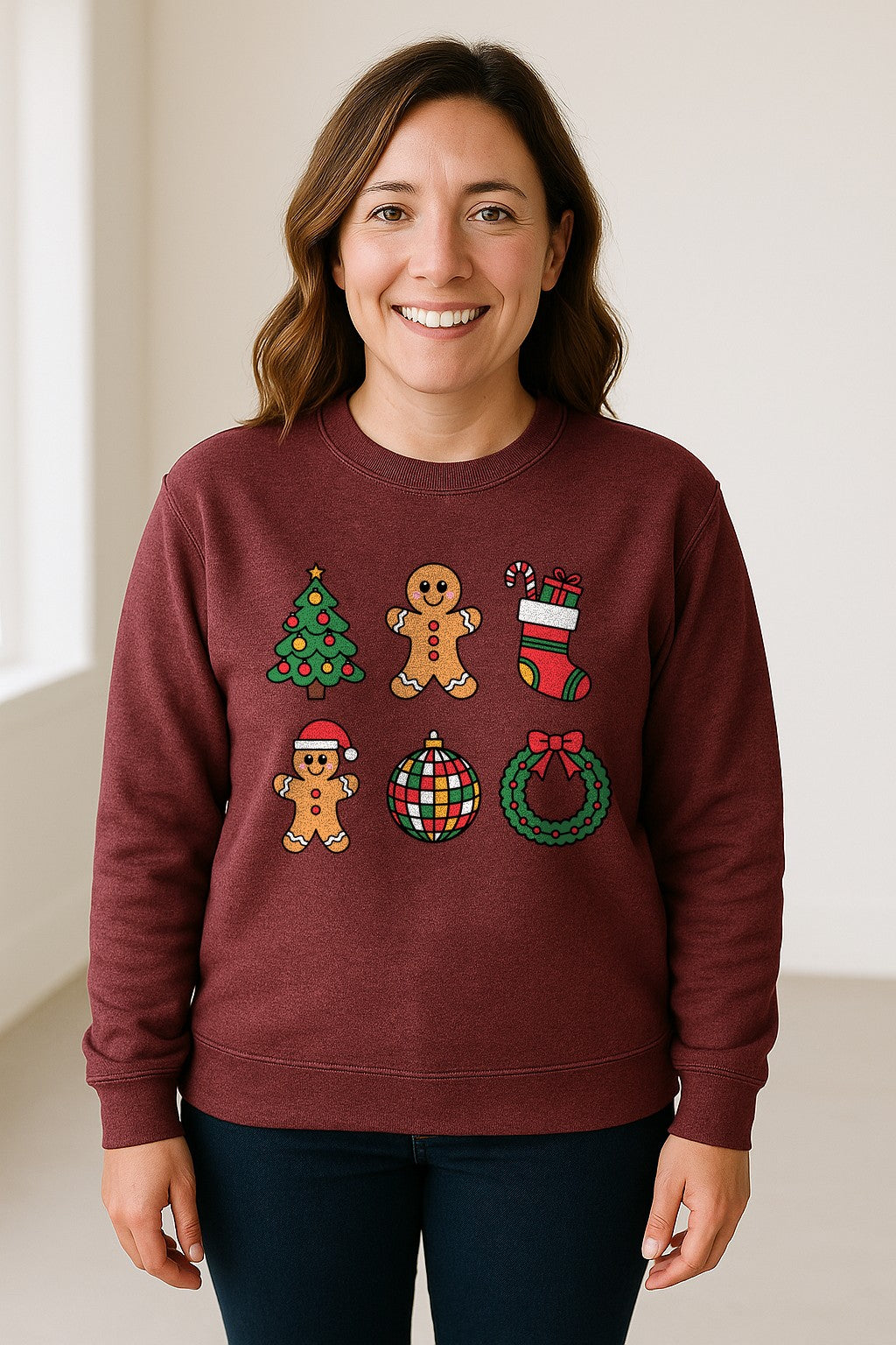 Coquette Christmas Sweatshirt, Holiday Tree, Gingerbread Cookies and Bow Wreath for Parties