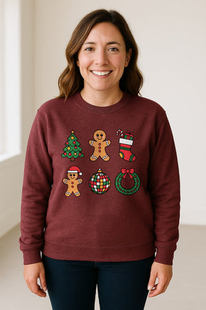 Coquette Christmas Sweatshirt, Holiday Tree, Gingerbread Cookies and Bow Wreath for Parties