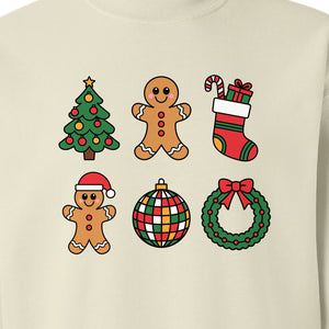 Coquette Christmas Sweatshirt, Holiday Tree, Gingerbread Cookies and Bow Wreath for Parties