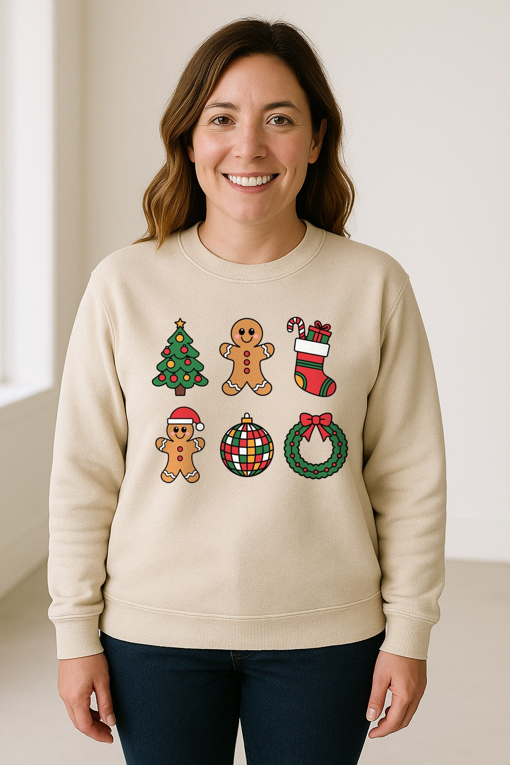 Coquette Christmas Sweatshirt, Holiday Tree, Gingerbread Cookies and Bow Wreath for Parties
