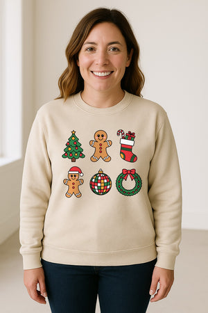 Coquette Christmas Sweatshirt, Holiday Tree, Gingerbread Cookies and Bow Wreath for Parties