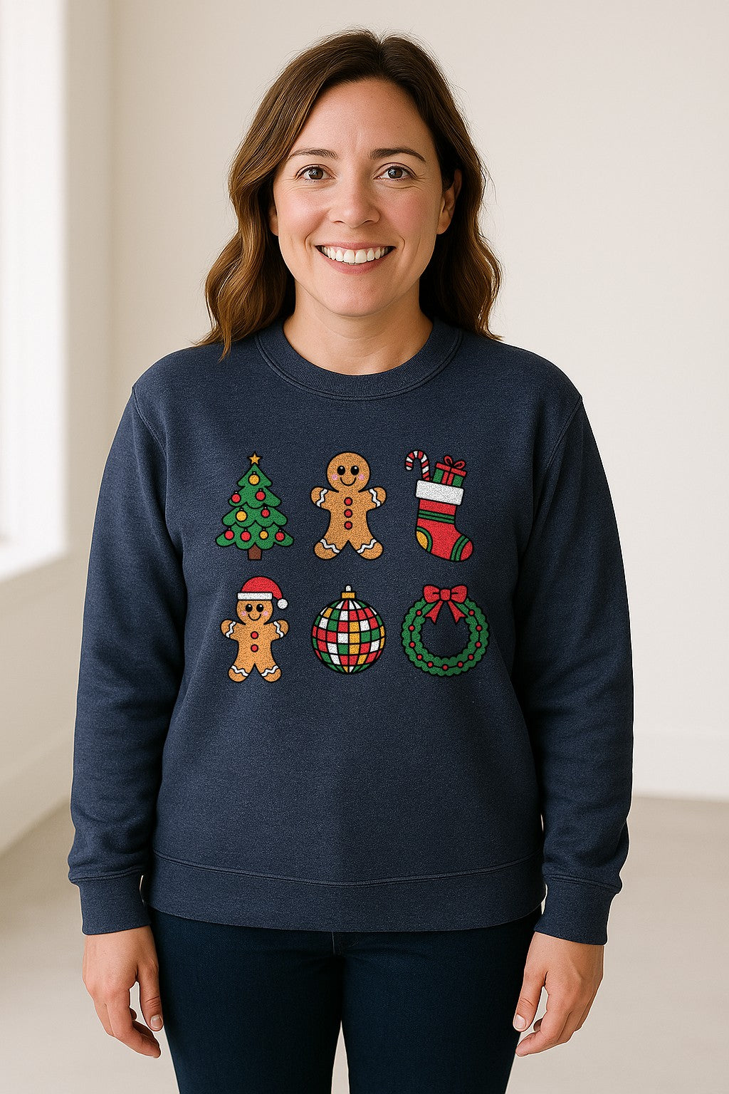 Coquette Christmas Sweatshirt, Holiday Tree, Gingerbread Cookies and Bow Wreath for Parties