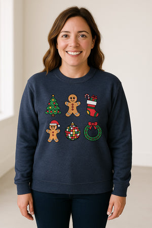 Coquette Christmas Sweatshirt, Holiday Tree, Gingerbread Cookies and Bow Wreath for Parties