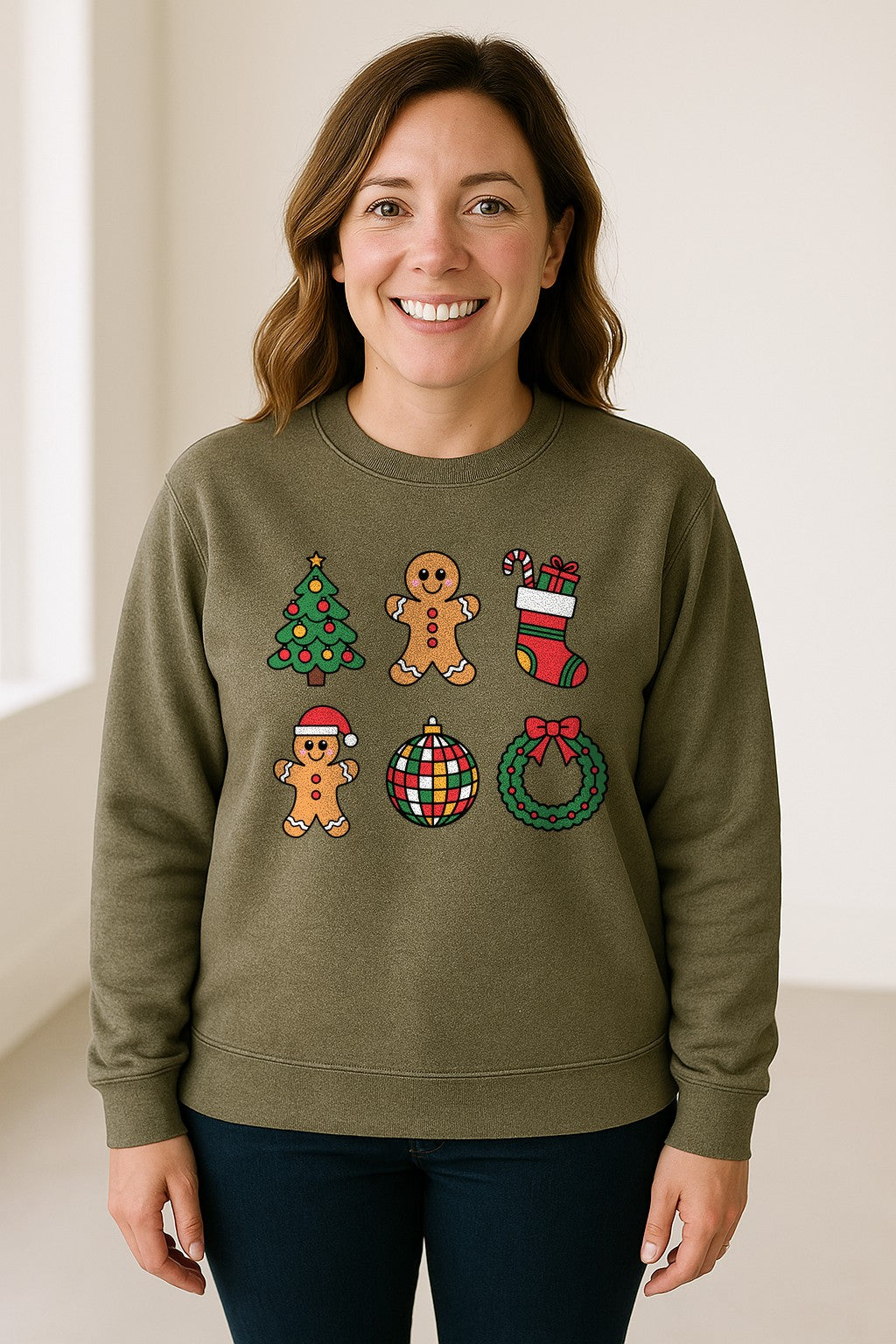 Coquette Christmas Sweatshirt, Holiday Tree, Gingerbread Cookies and Bow Wreath for Parties