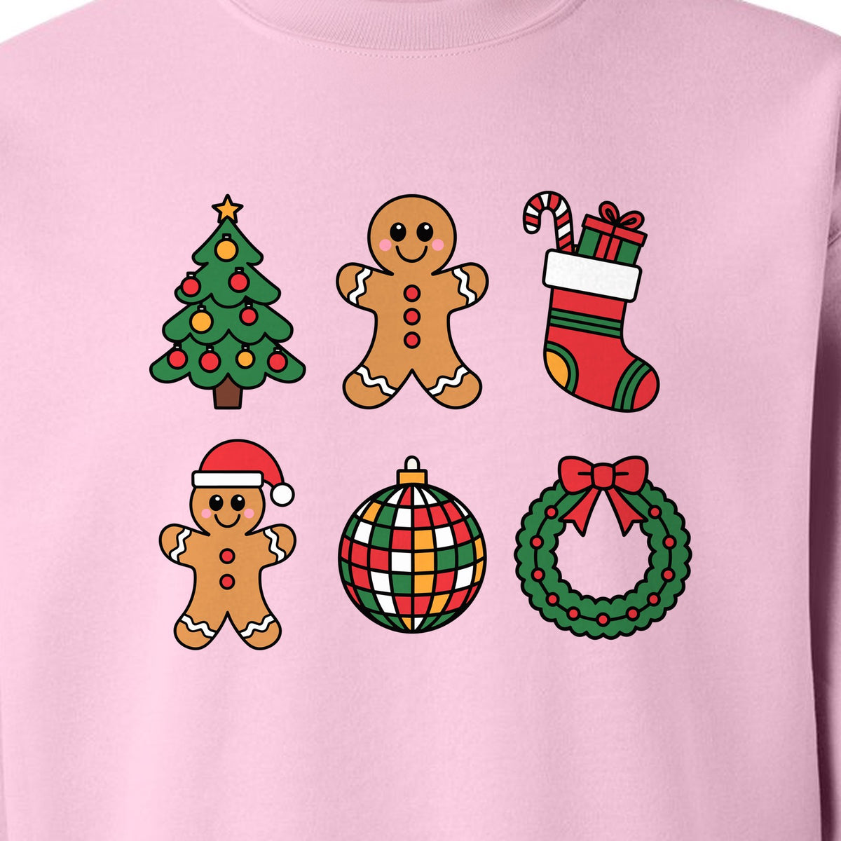 Coquette Christmas Sweatshirt, Holiday Tree, Gingerbread Cookies and Bow Wreath for Parties