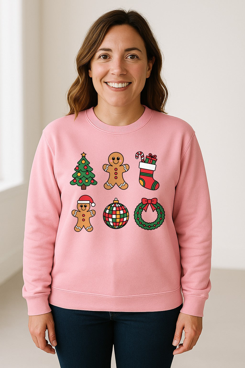 Coquette Christmas Sweatshirt, Holiday Tree, Gingerbread Cookies and Bow Wreath for Parties