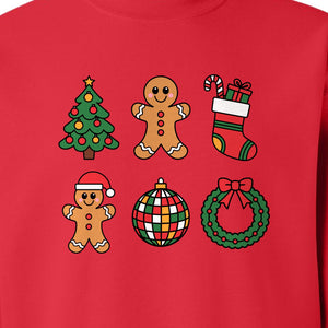 Coquette Christmas Sweatshirt, Holiday Tree, Gingerbread Cookies and Bow Wreath for Parties