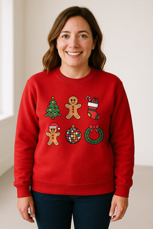 Coquette Christmas Sweatshirt, Holiday Tree, Gingerbread Cookies and Bow Wreath for Parties