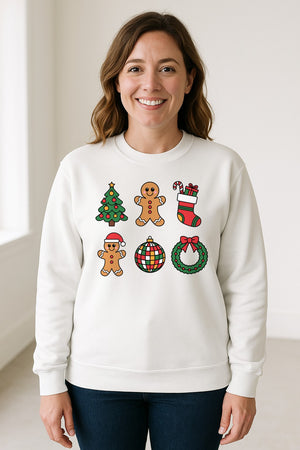 Coquette Christmas Sweatshirt, Holiday Tree, Gingerbread Cookies and Bow Wreath for Parties