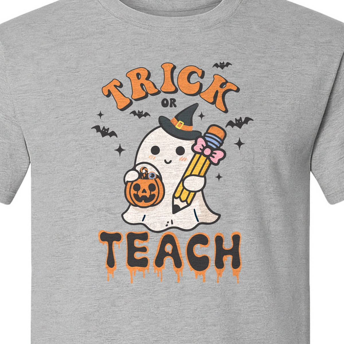 Teacher Halloween T-Shirt, Trick or Teach Ghost Design for Educators and Classroom Fall Gifts