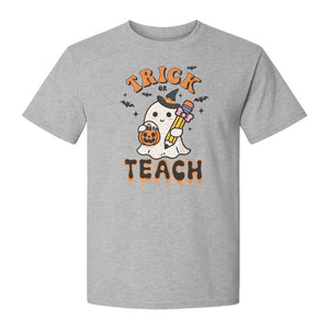 Teacher Halloween T-Shirt, Trick or Teach Ghost Design for Educators and Classroom Fall Gifts