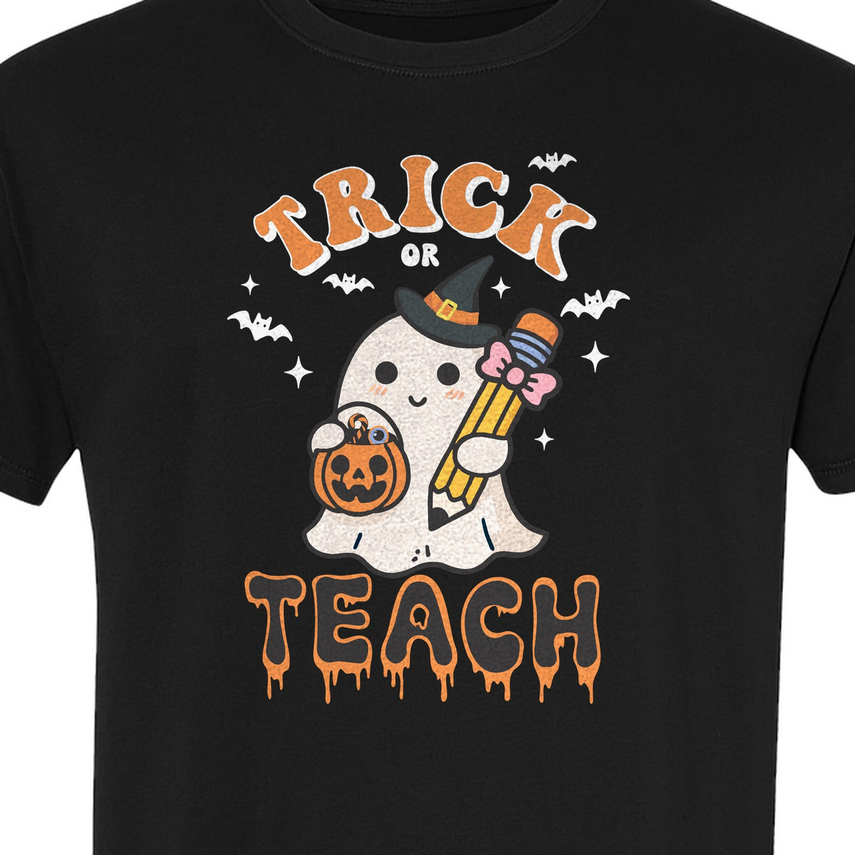 Teacher Halloween T-Shirt, Trick or Teach Ghost Design for Educators and Classroom Fall Gifts