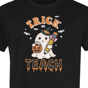 Teacher Halloween T-Shirt, Trick or Teach Ghost Design for Educators and Classroom Fall Gifts