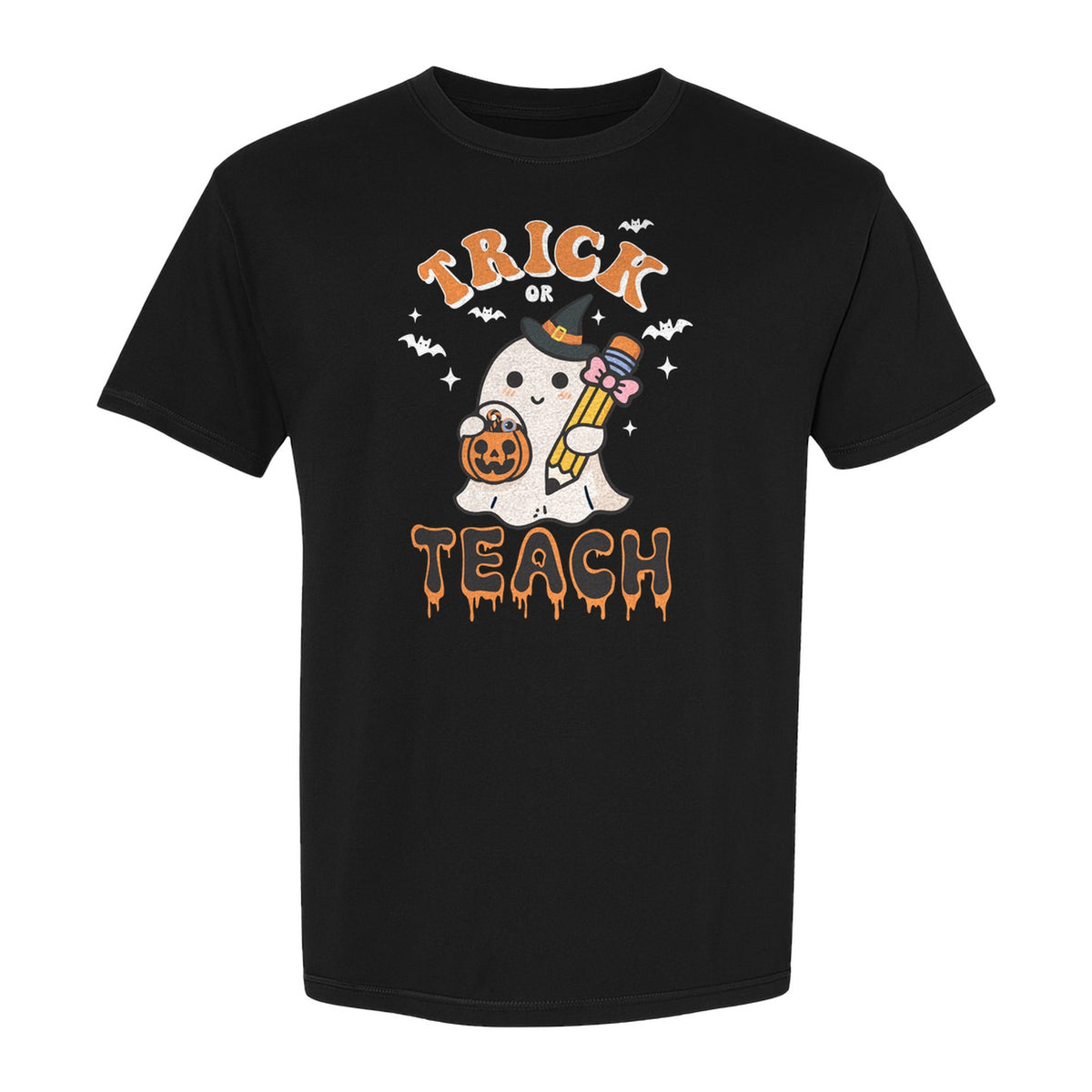 Teacher Halloween T-Shirt, Trick or Teach Ghost Design for Educators and Classroom Fall Gifts