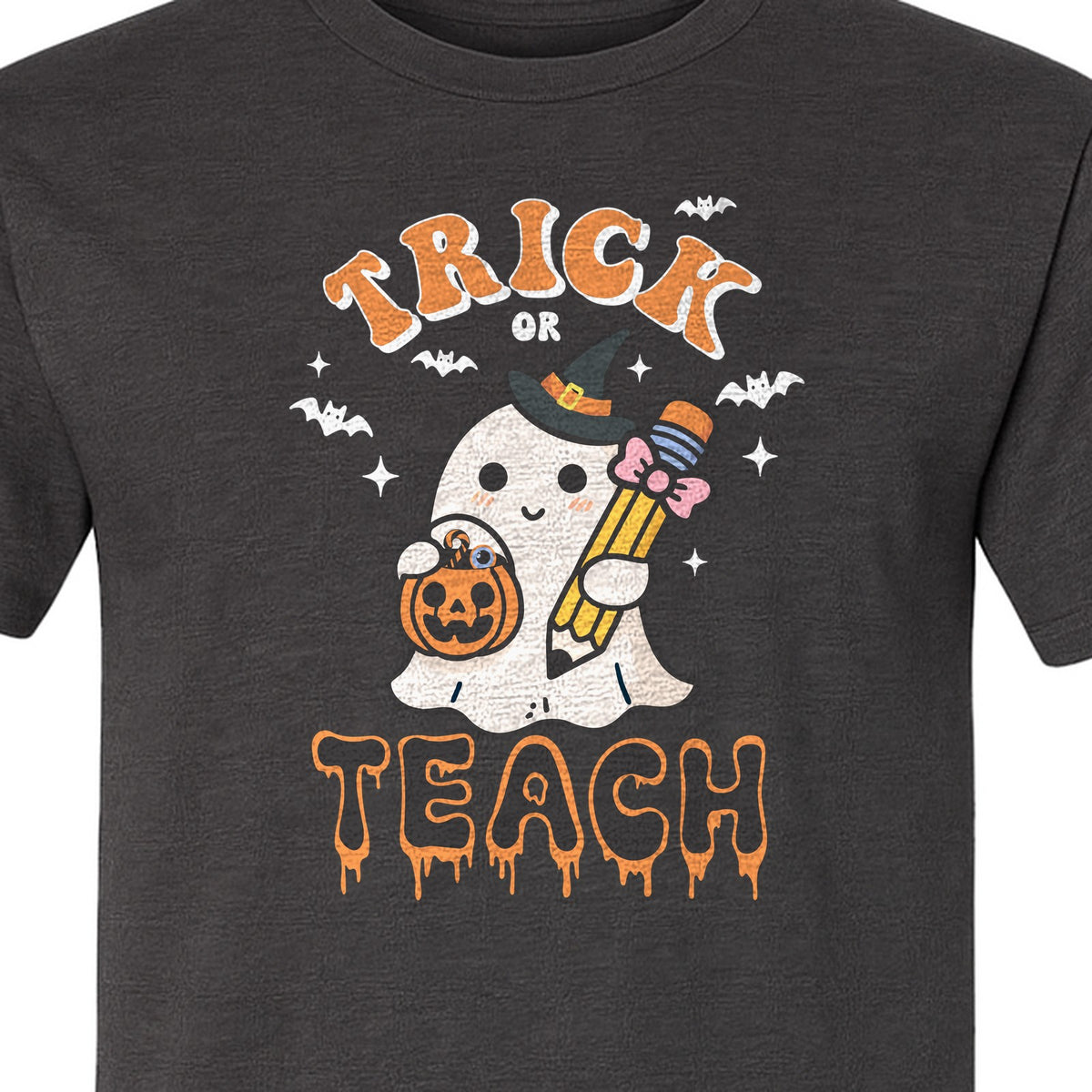Teacher Halloween T-Shirt, Trick or Teach Ghost Design for Educators and Classroom Fall Gifts