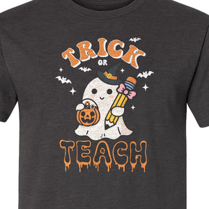 Teacher Halloween T-Shirt, Trick or Teach Ghost Design for Educators and Classroom Fall Gifts