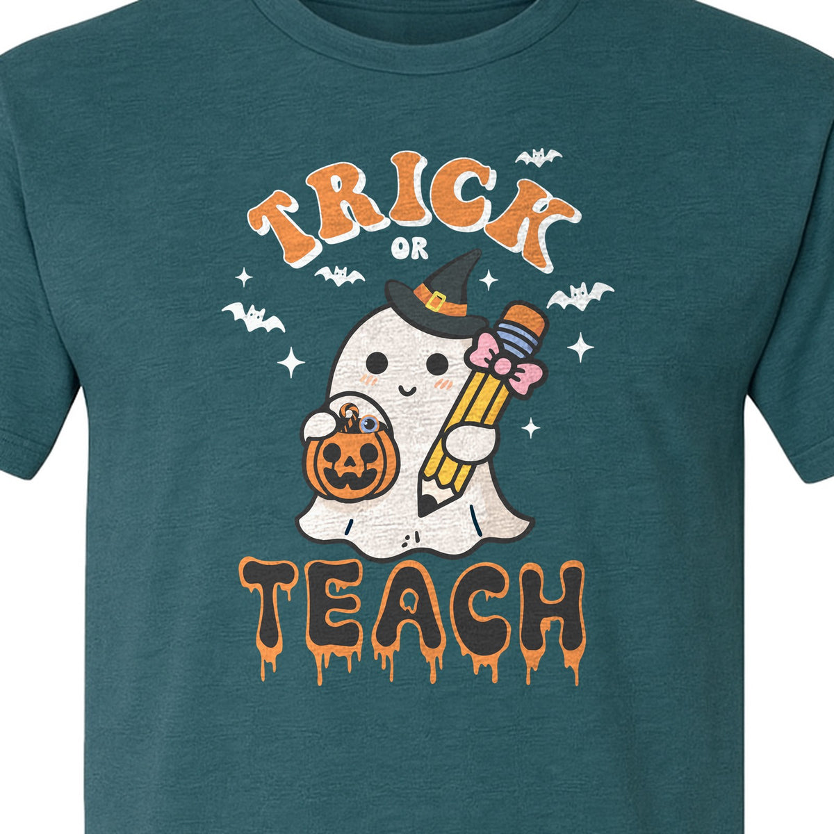 Teacher Halloween T-Shirt, Trick or Teach Ghost Design for Educators and Classroom Fall Gifts