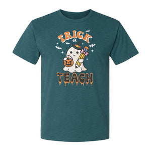 Teacher Halloween T-Shirt, Trick or Teach Ghost Design for Educators and Classroom Fall Gifts