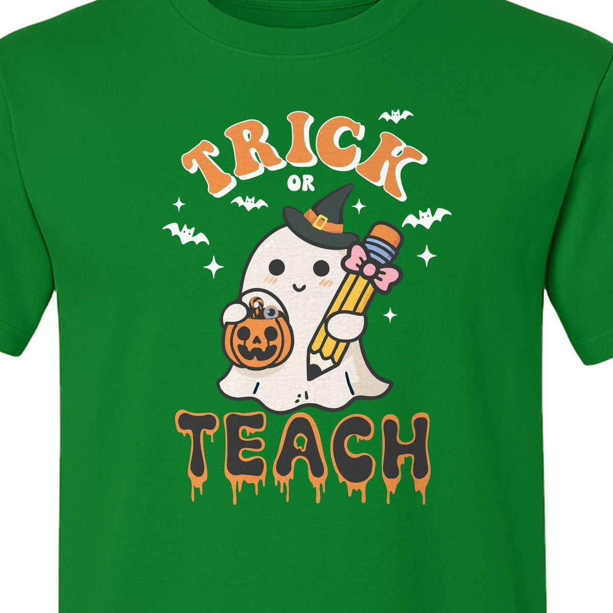 Teacher Halloween T-Shirt, Trick or Teach Ghost Design for Educators and Classroom Fall Gifts