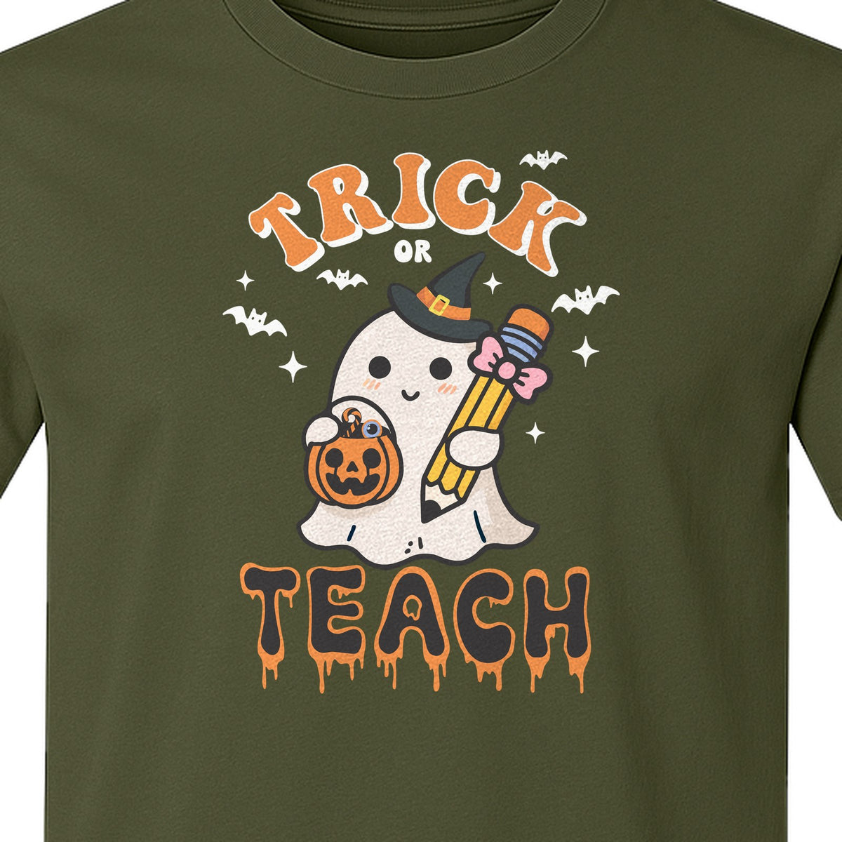 Teacher Halloween T-Shirt, Trick or Teach Ghost Design for Educators and Classroom Fall Gifts