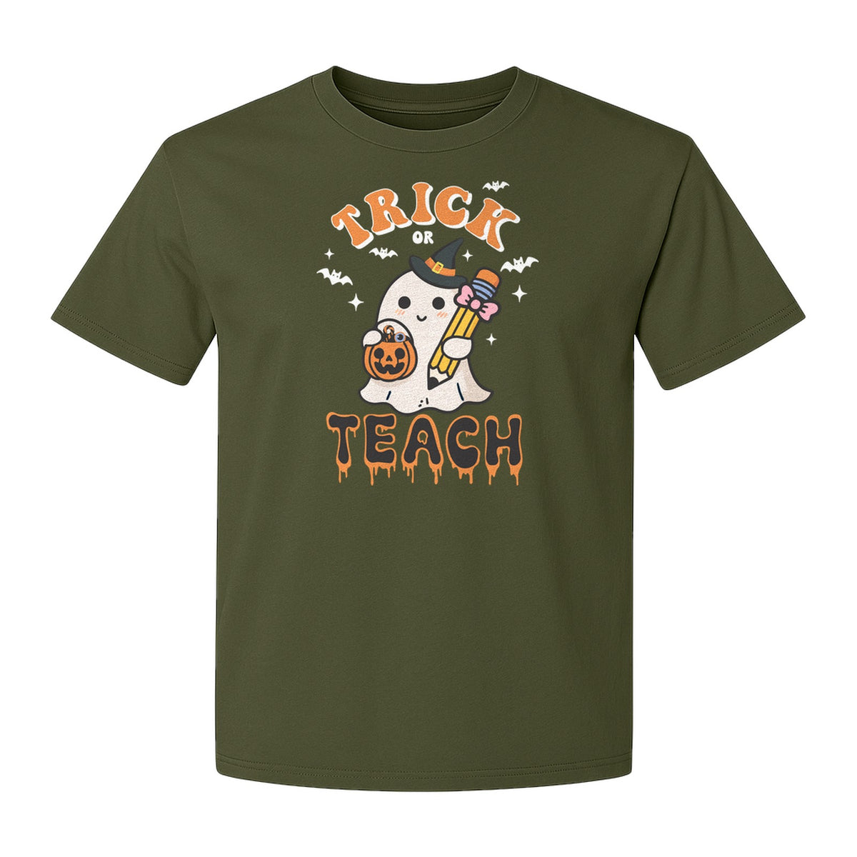 Teacher Halloween T-Shirt, Trick or Teach Ghost Design for Educators and Classroom Fall Gifts