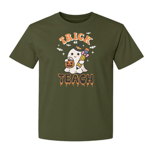 Teacher Halloween T-Shirt, Trick or Teach Ghost Design for Educators and Classroom Fall Gifts