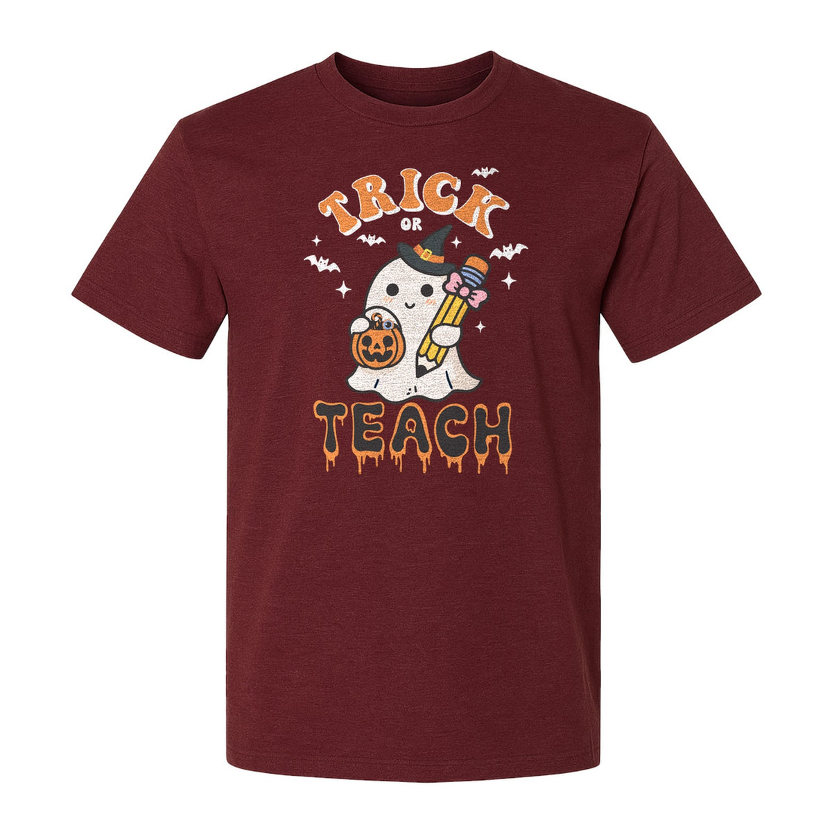 Teacher Halloween T-Shirt, Trick or Teach Ghost Design for Educators and Classroom Fall Gifts