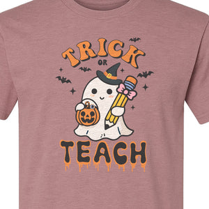 Teacher Halloween T-Shirt, Trick or Teach Ghost Design for Educators and Classroom Fall Gifts