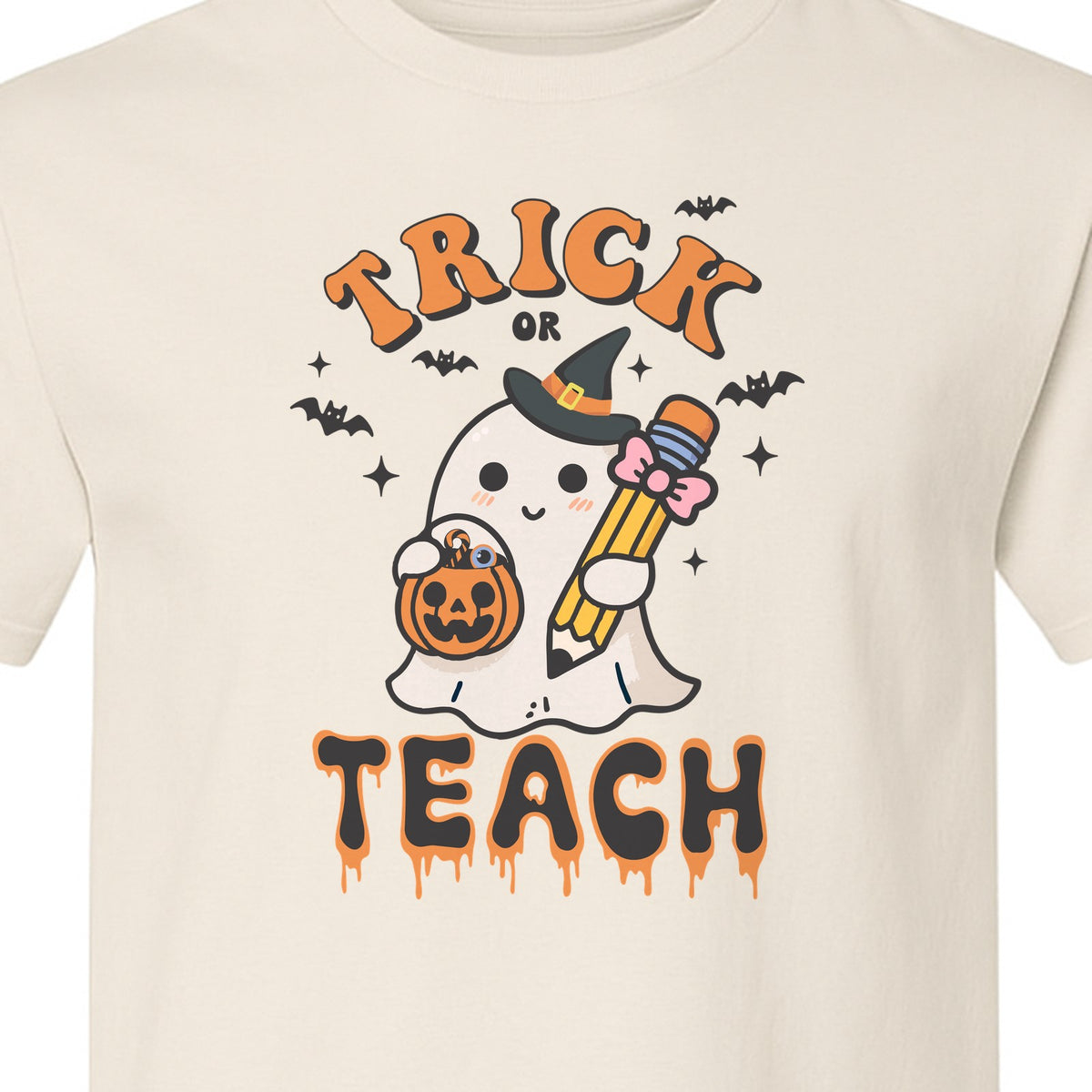 Teacher Halloween T-Shirt, Trick or Teach Ghost Design for Educators and Classroom Fall Gifts