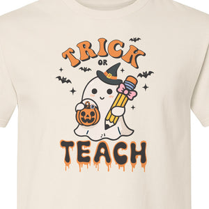 Teacher Halloween T-Shirt, Trick or Teach Ghost Design for Educators and Classroom Fall Gifts